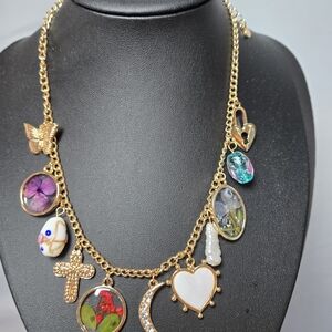 Elegant Gold Necklace with Colorful Charms